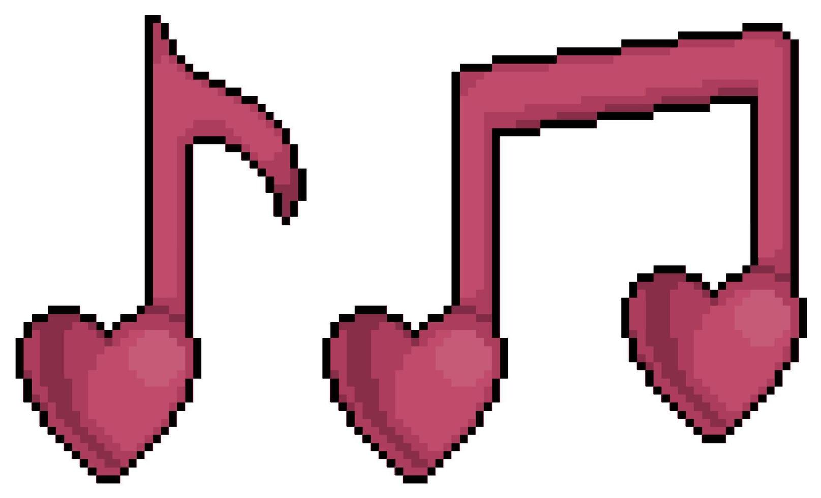 Pixelkunst-Musiknoten vom Herz-Valentinstag-Vektorsymbol für 8-Bit-Spiel auf weißem Hintergrund vektor