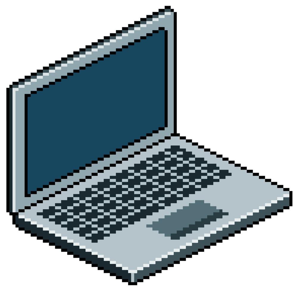 isometrischer 8-bit-spielgegenstand des pixelkunst-laptop-computers auf weißem hintergrund vektor