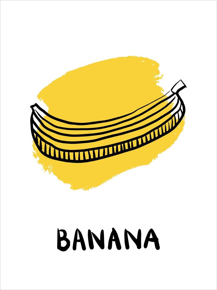 Banane Doodle einfache Karte mit Schriftzug vektor