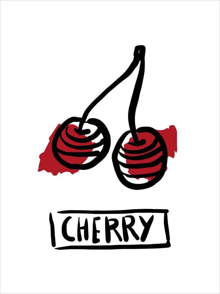 cherry doodle line art vektorillustration med bokstäver vektor