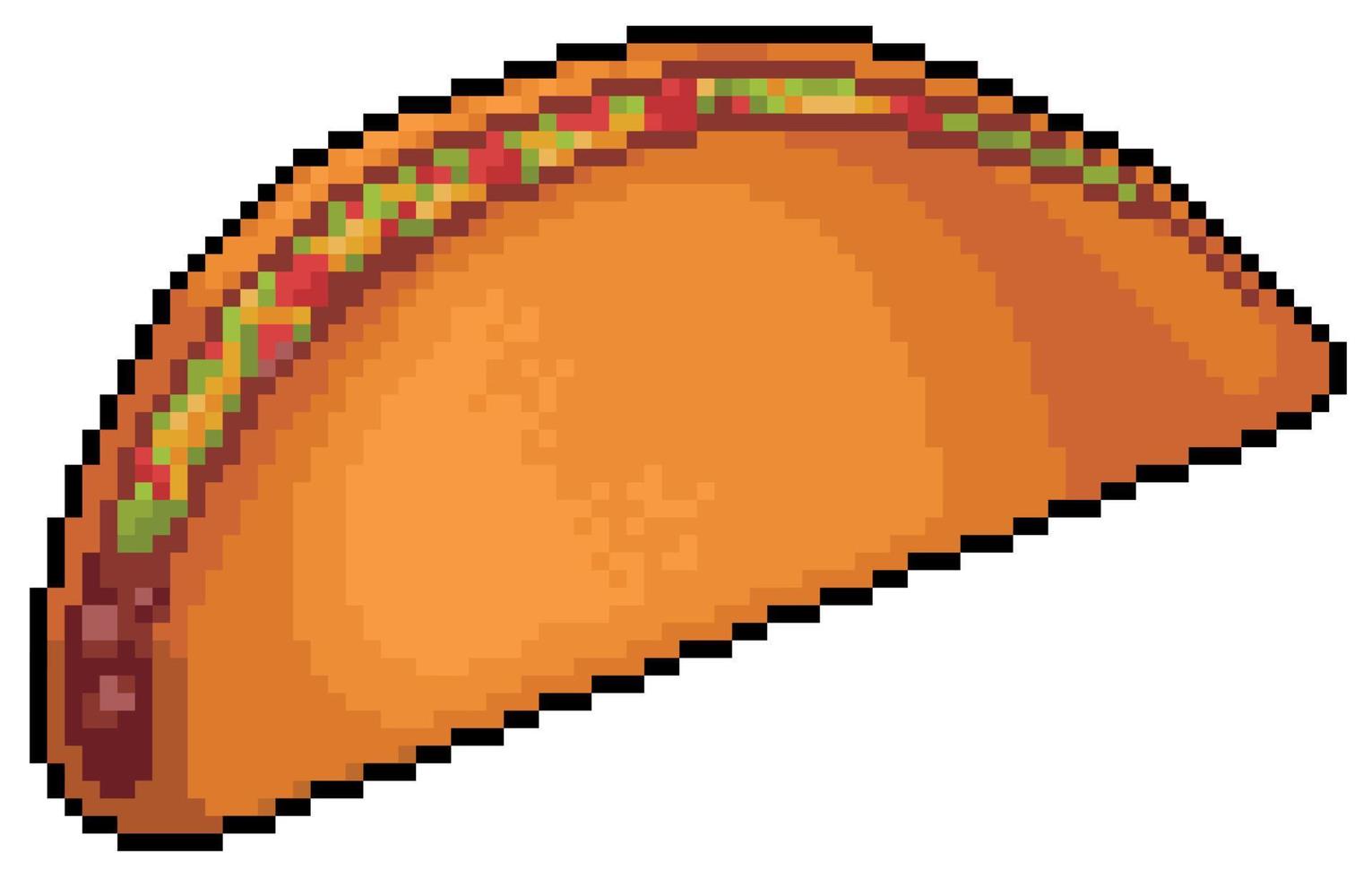 pixel art mexikansk taco-objekt för 8-bitars spel på vit bakgrund vektor