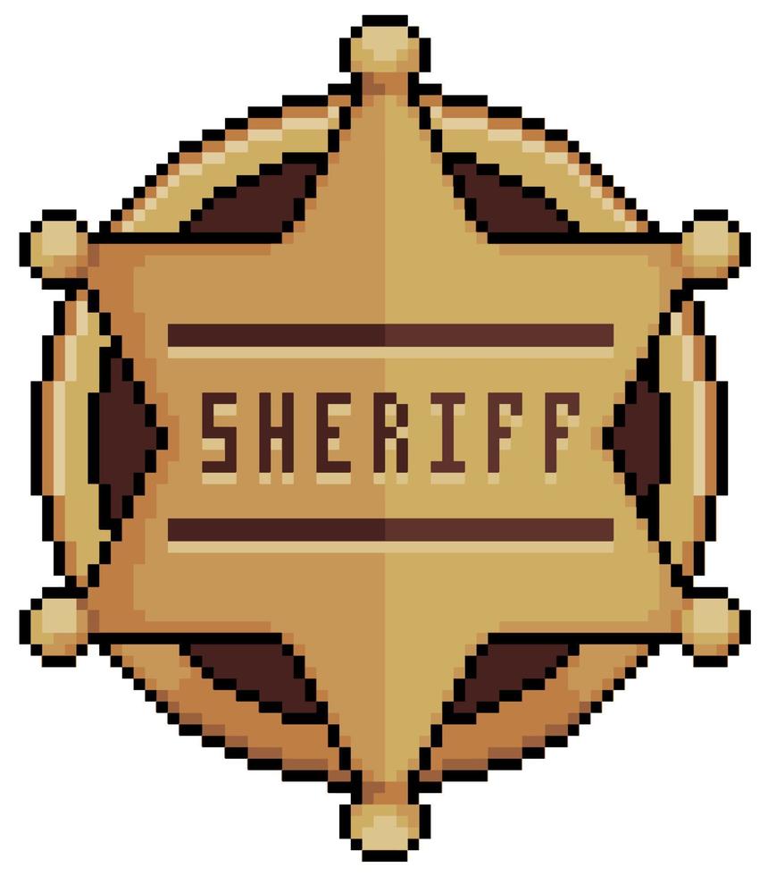 pixel art sheriff-emblem i stjärnform. polisens insignier vektorikon för 8-bitars spel på vit bakgrund vektor