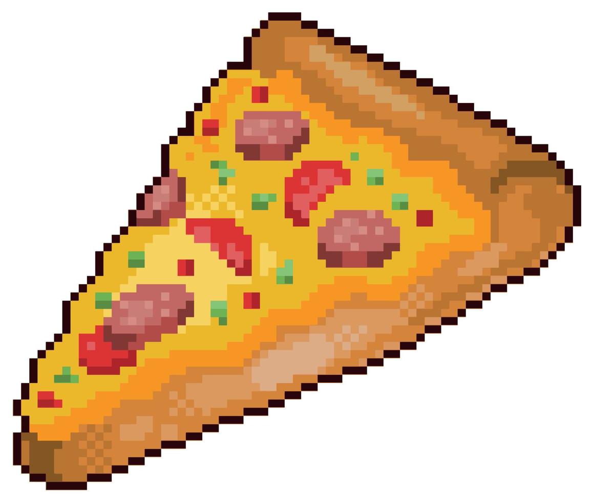 Pixelkunst-Pizza-Fast-Food-Vektorsymbol für 8-Bit-Spiel auf weißem Hintergrund vektor