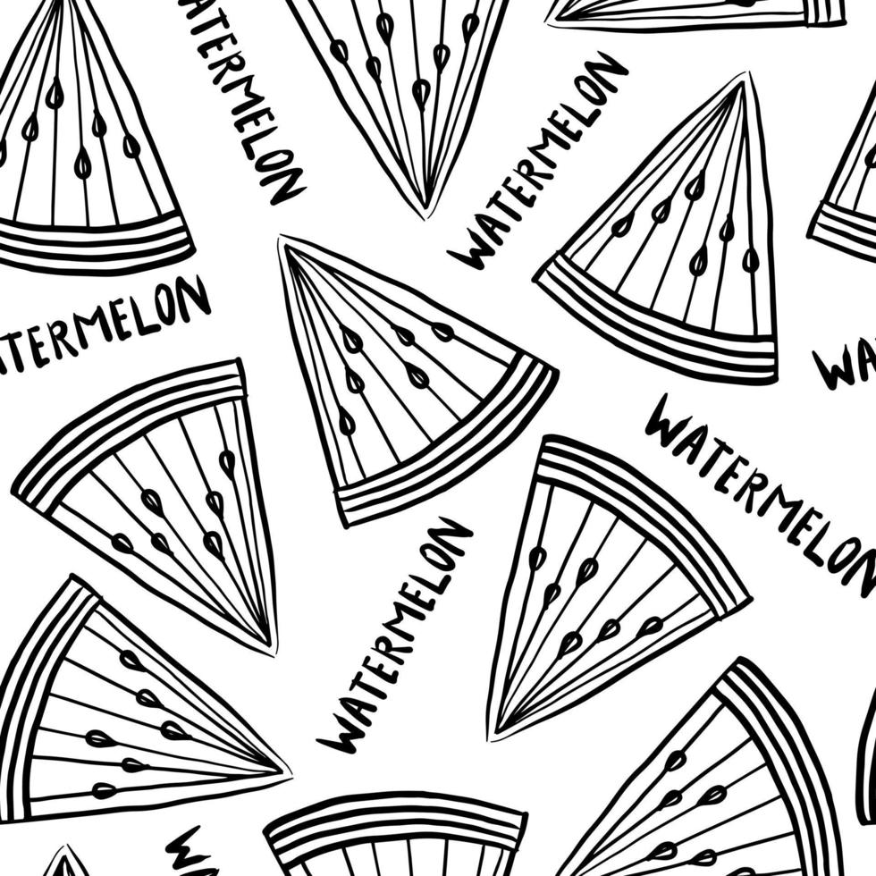 vattenmelon handritad doodle svartvitt mönster vektor