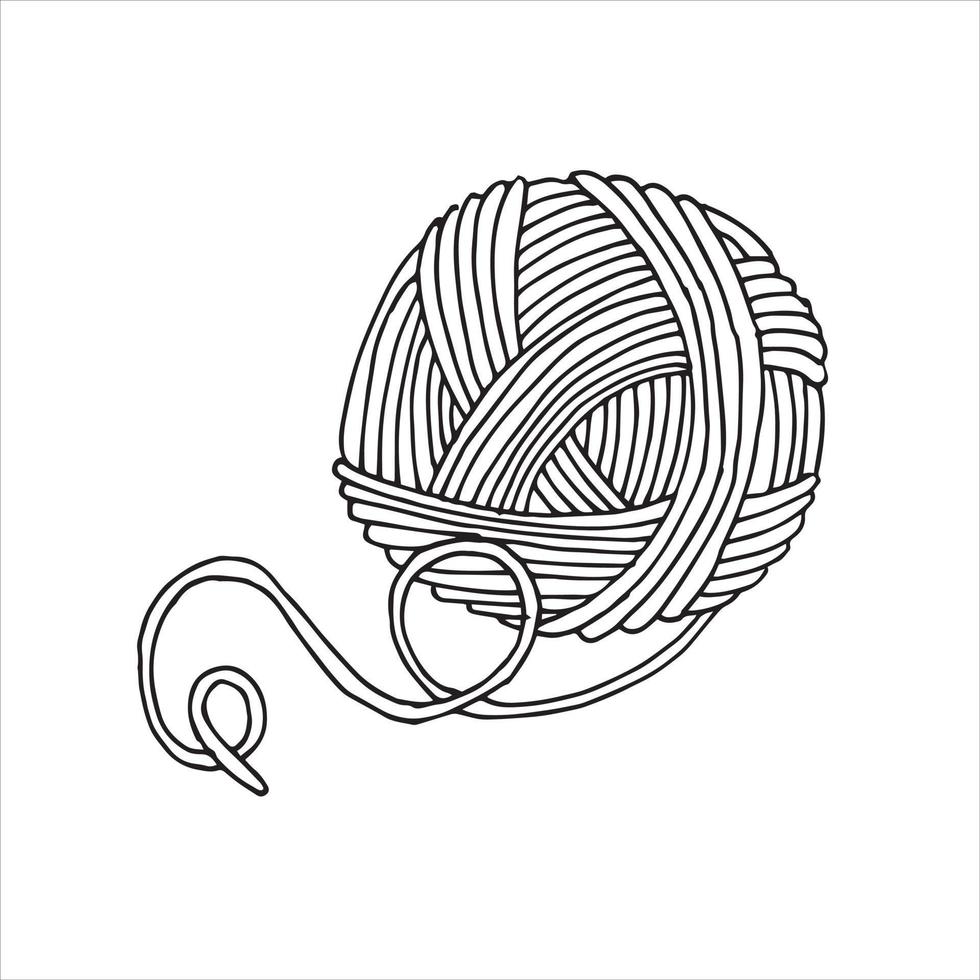 Vektorzeichnung im Stil von Doodle. ein Wollknäuel zum Stricken. Wolle im Knäuel, Hobby-Logo, Stricken, Häkeln, Handarbeiten vektor