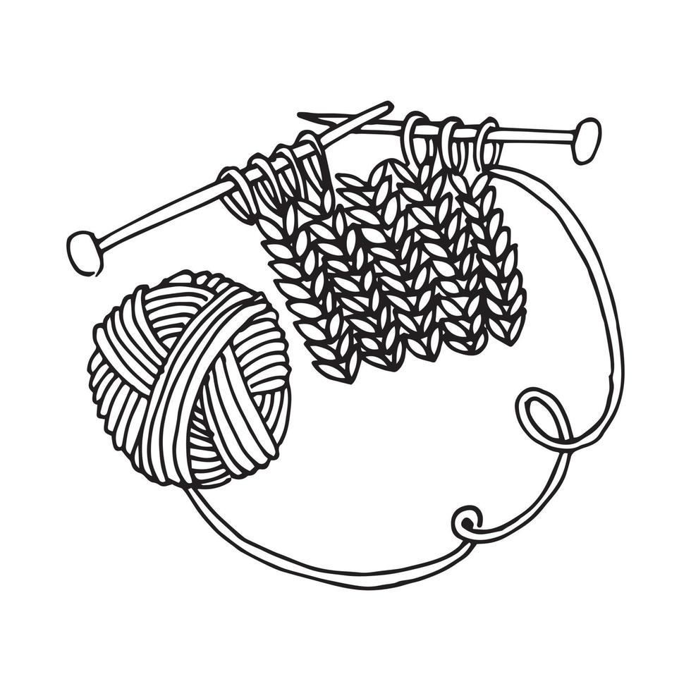 Vektorzeichnung im Stil von Doodle. Stricken. Knäuel für Strick- und Stricknadeln, Häkeln. Hobbysymbol, Handarbeiten, Hausaufgaben. vektor