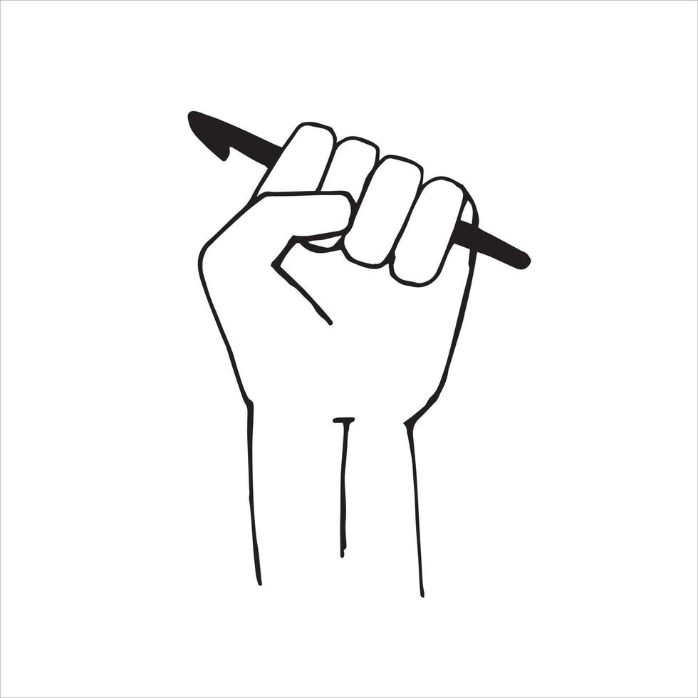 Vektorillustrationszeichnung im Gekritzelstil. Hand mit einer Häkelnadel. konzept der handarbeit, des strickens, des häkelns des hobbys. vektor