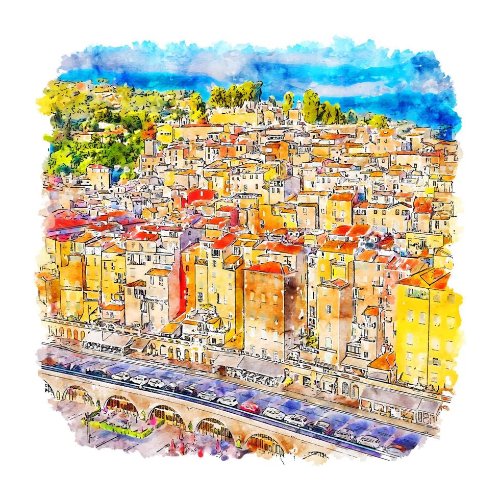 menton frankreich aquarellskizze handgezeichnete illustration vektor