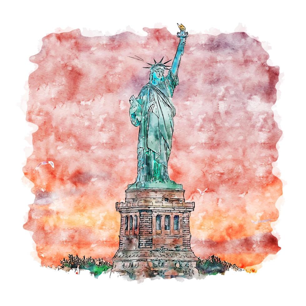 freiheitsstatue new york aquarellskizze handgezeichnete illustration vektor