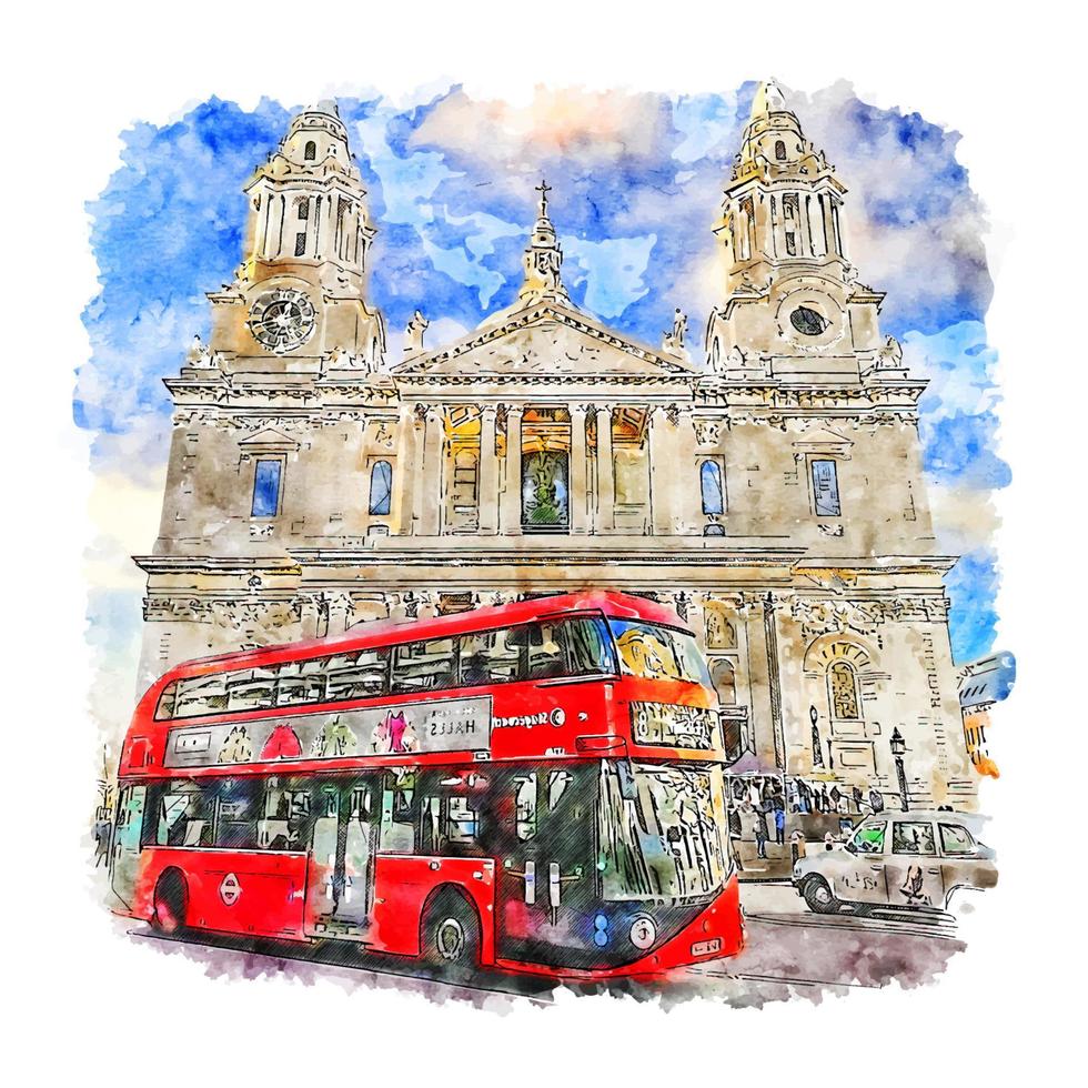 london großbritannien aquarell skizze handgezeichnete illustration vektor