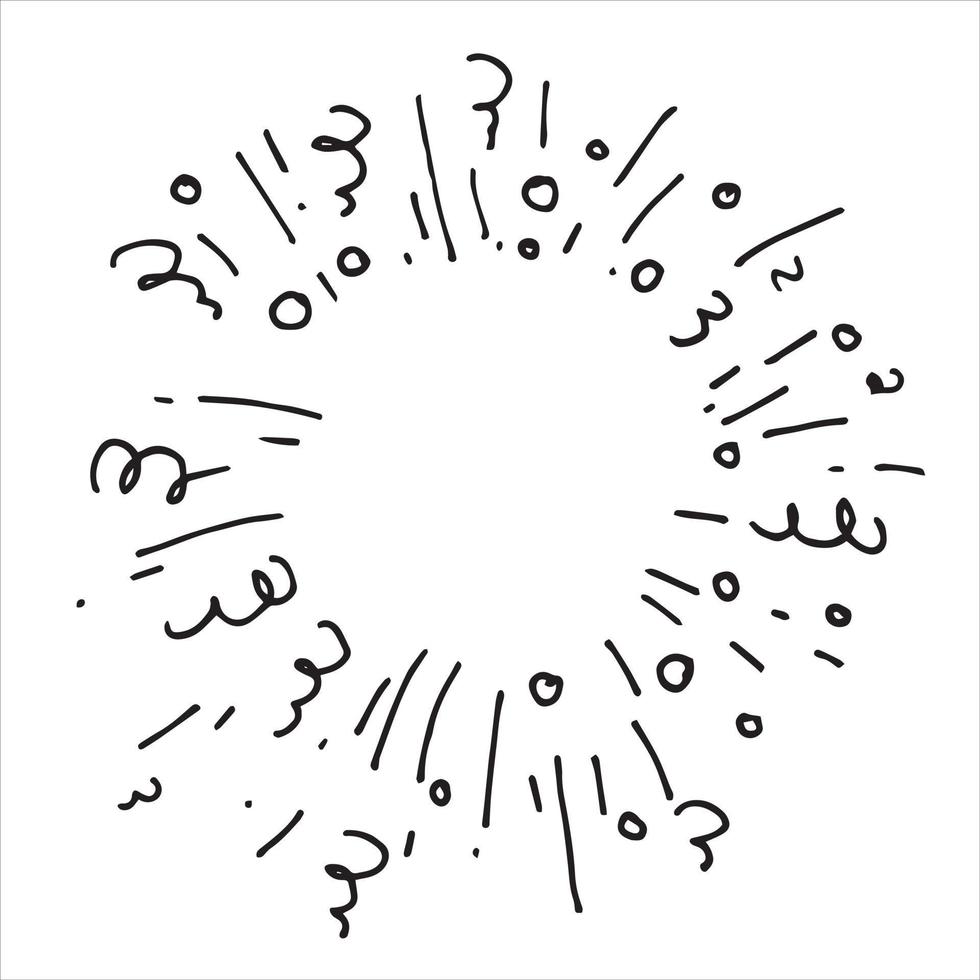 abstrakt vektorritning i doodle stil. explosion i en cirkel, fyrverkerier, festliga fyrverkerier. stjärnor, confit och streamer. rund ram vektor
