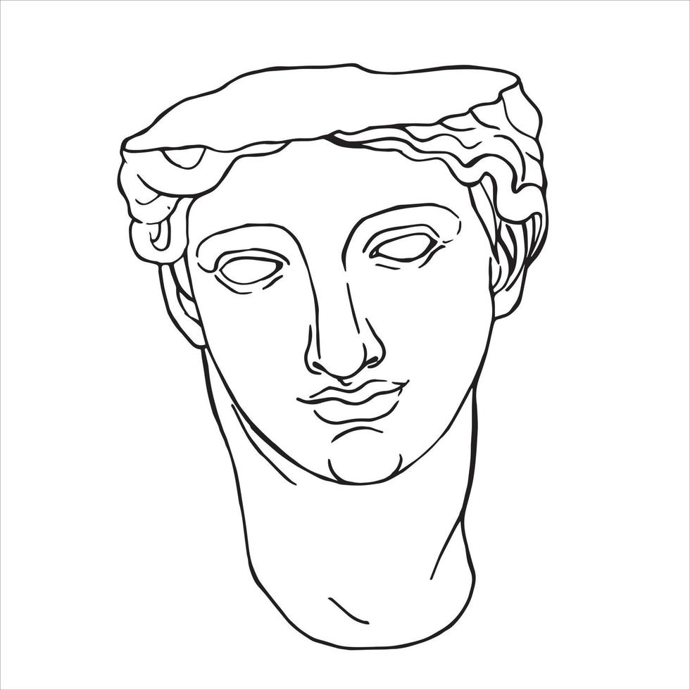 linjeteckningar av huvuden på antika statyer av gudinna och mytisk gud i gravyrstil. kreativ minimal linjär kvinna vektor. grekiska skulpturer vektor