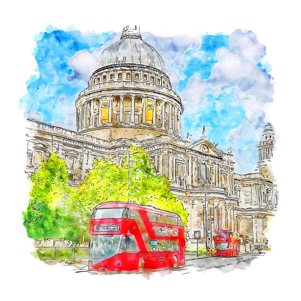 st. pauls katedral london akvarell skiss handritad illustration vektor