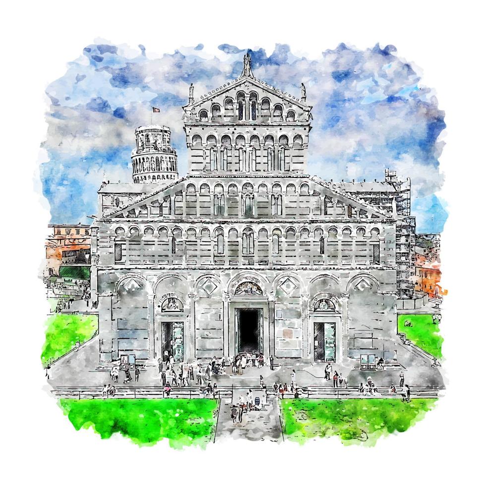 pisa toscana italien aquarellskizze handgezeichnete illustration vektor