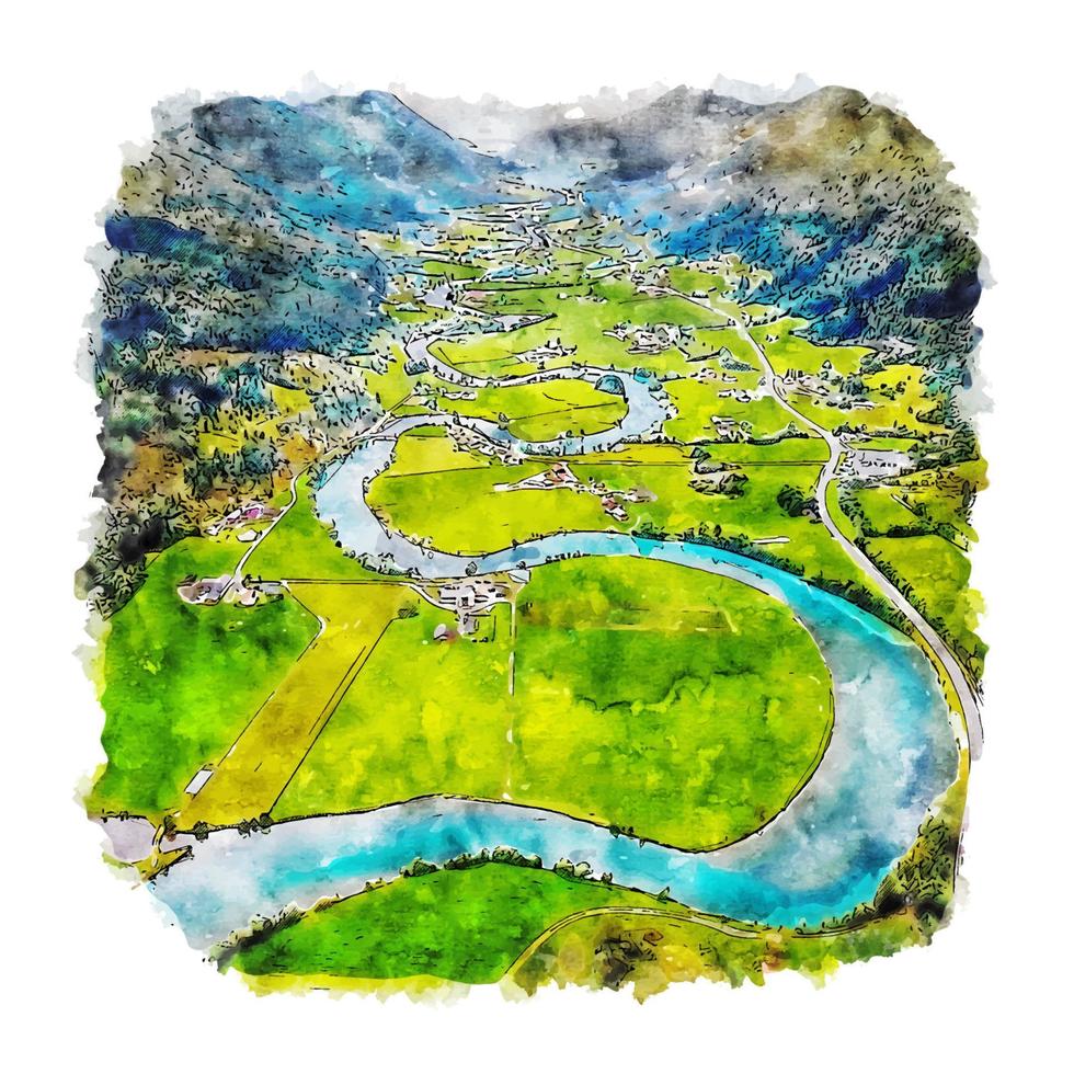 natur stryn norge akvarell skiss handritad illustration vektor