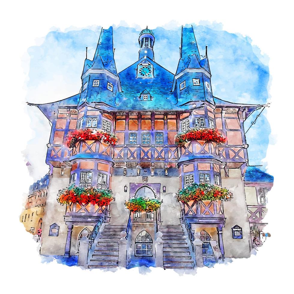 wernigerode deutschland aquarell skizze handgezeichnete illustration vektor