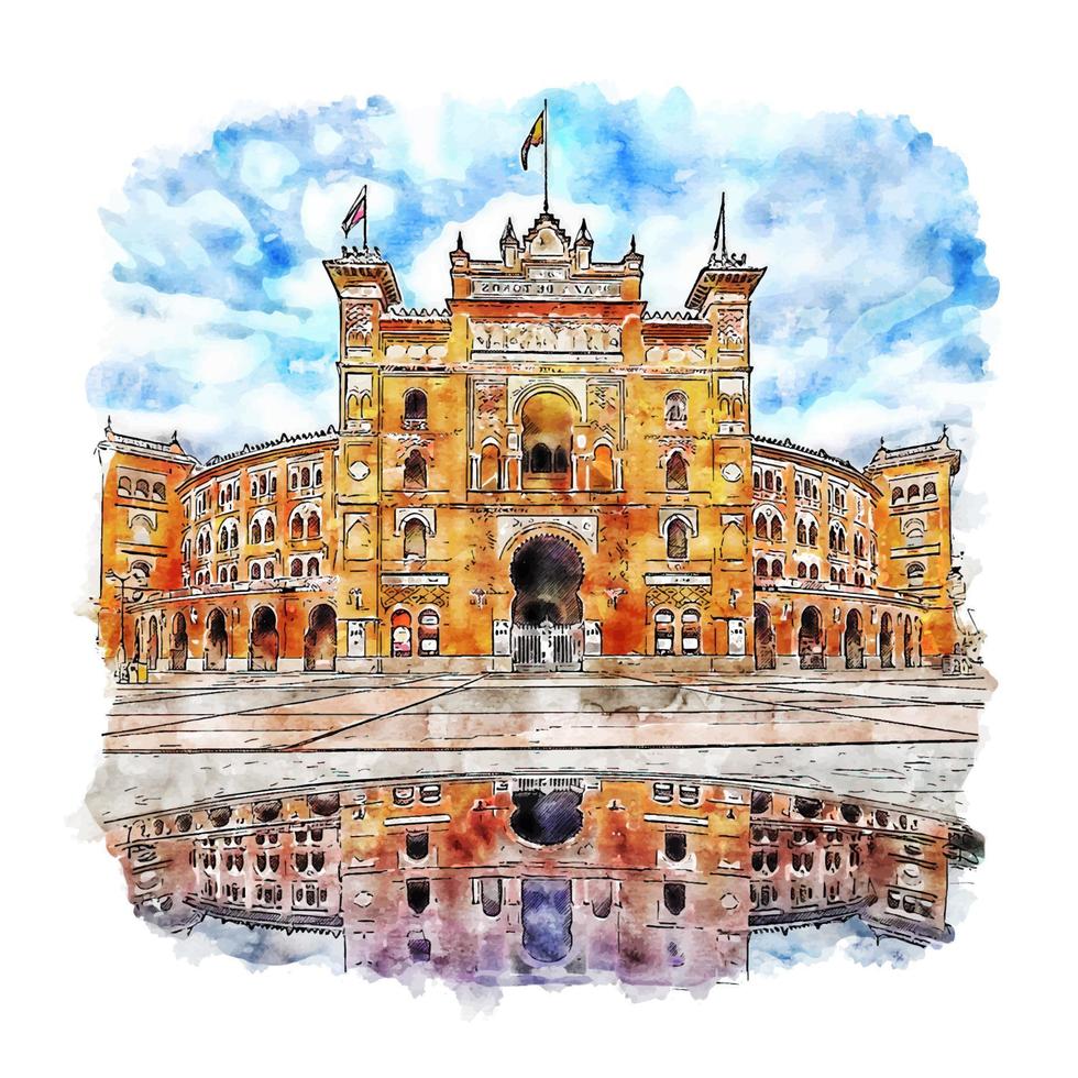 las ventas madrid akvarell skiss handritad illustration vektor