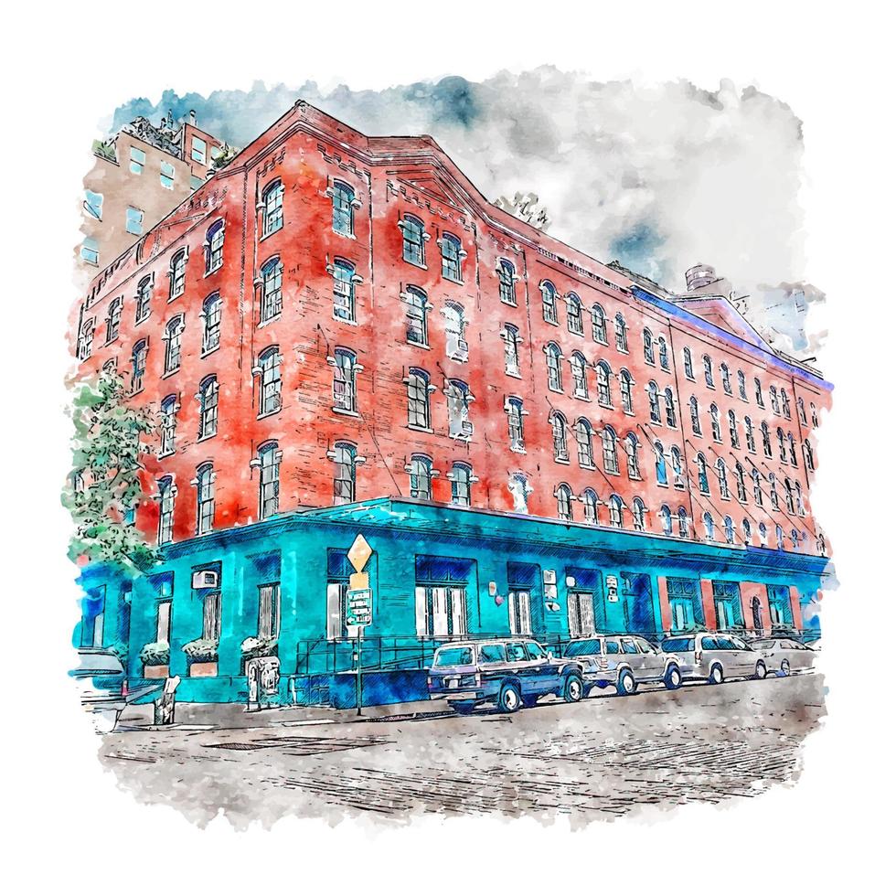 Architektur Tribeca New York City Aquarellskizze handgezeichnete Illustration vektor