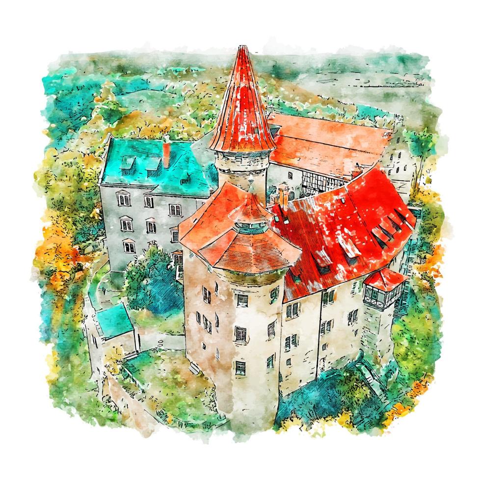 burg heldburg slott Tyskland akvarell skiss handritad illustration vektor
