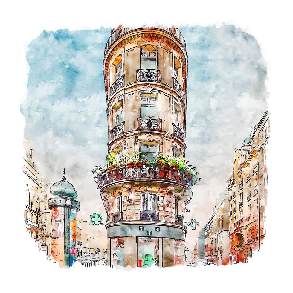 architektur paris frankreich aquarellskizze handgezeichnete illustration vektor