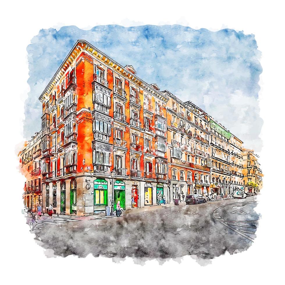 architektur madrid spanien aquarellskizze handgezeichnete illustration vektor