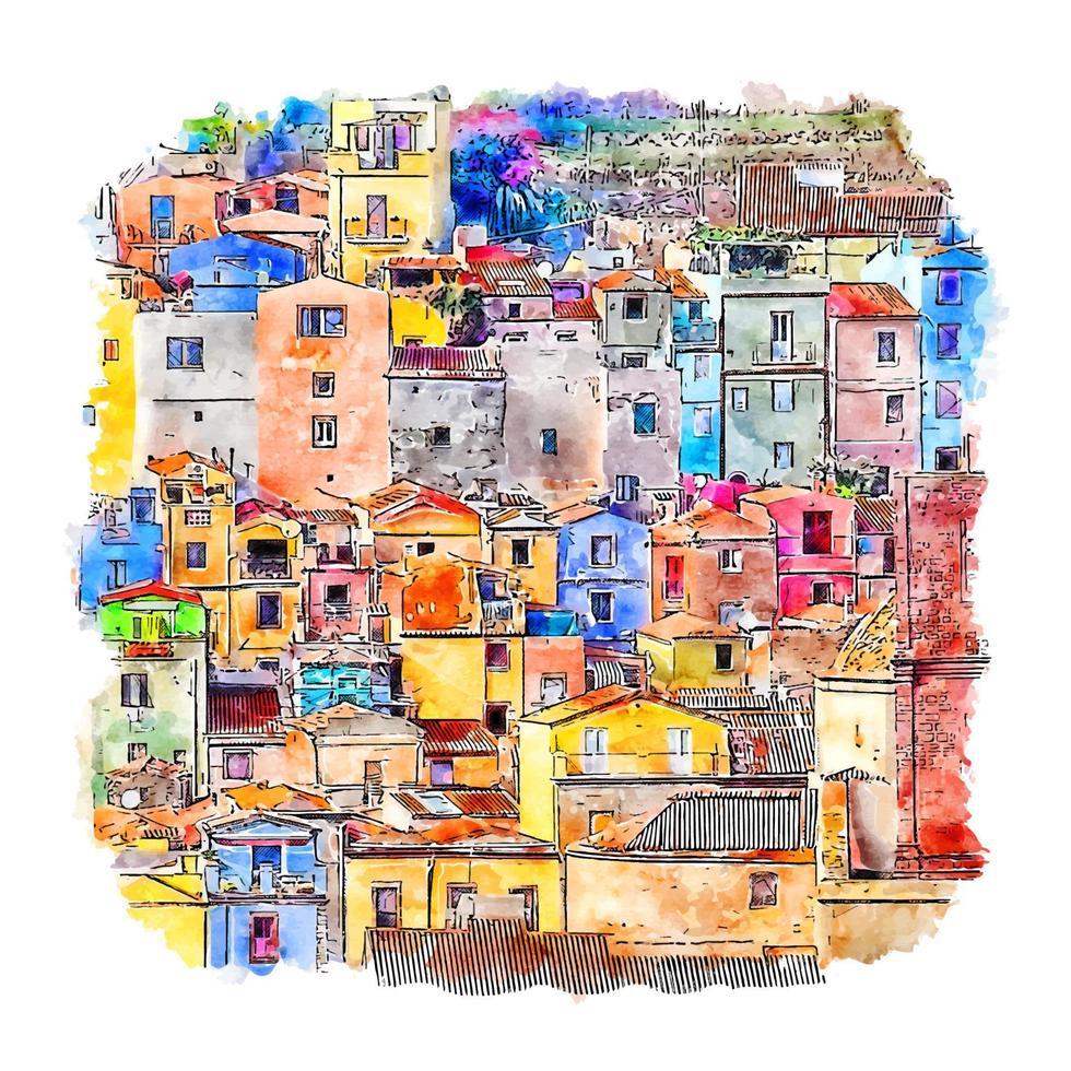 bosa sardegna Italien akvarell skiss handritad illustration vektor