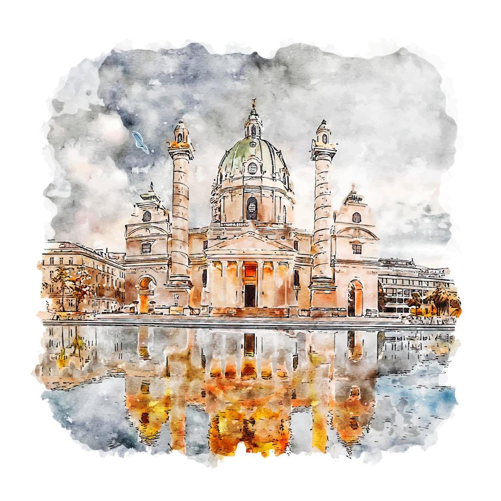 karlsplatz wien aquarell skizze handgezeichnete illustration vektor