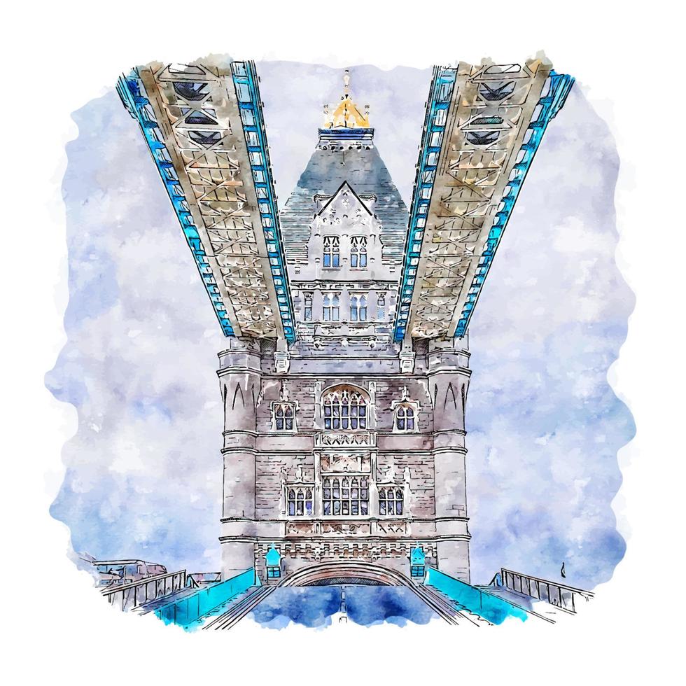 Tower Bridge London Aquarellskizze handgezeichnete Illustration vektor