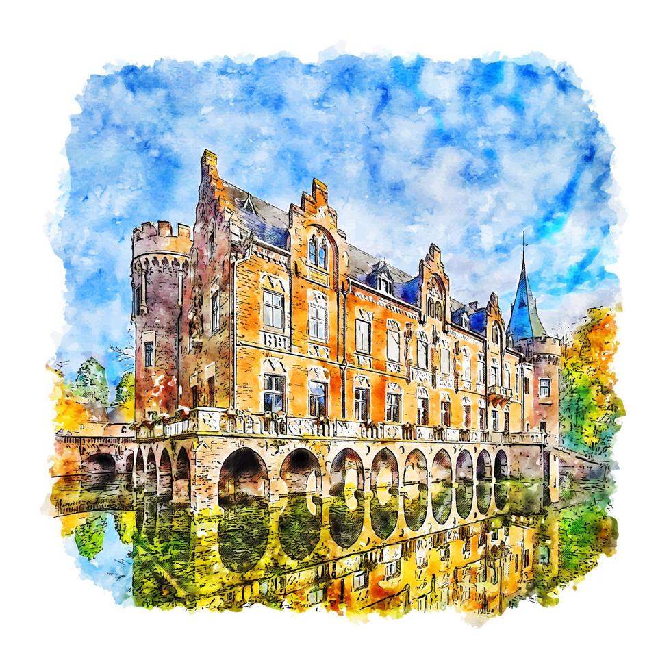 schloss paffendorf deutschland aquarell skizze handgezeichnete illustration vektor