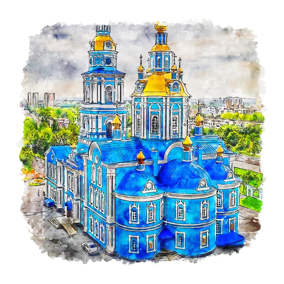 uljanowsk russland aquarellskizze handgezeichnete illustration vektor