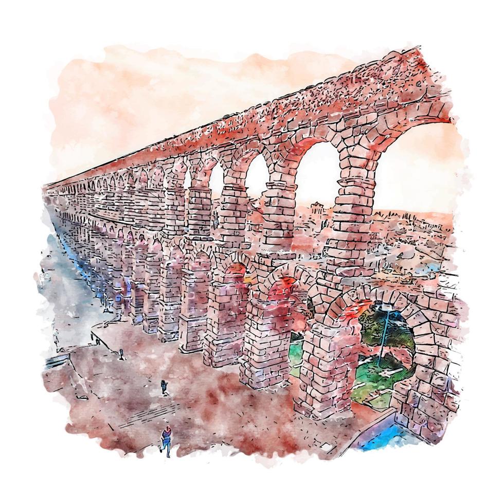 segovia spanien akvarell skiss handritad illustration vektor