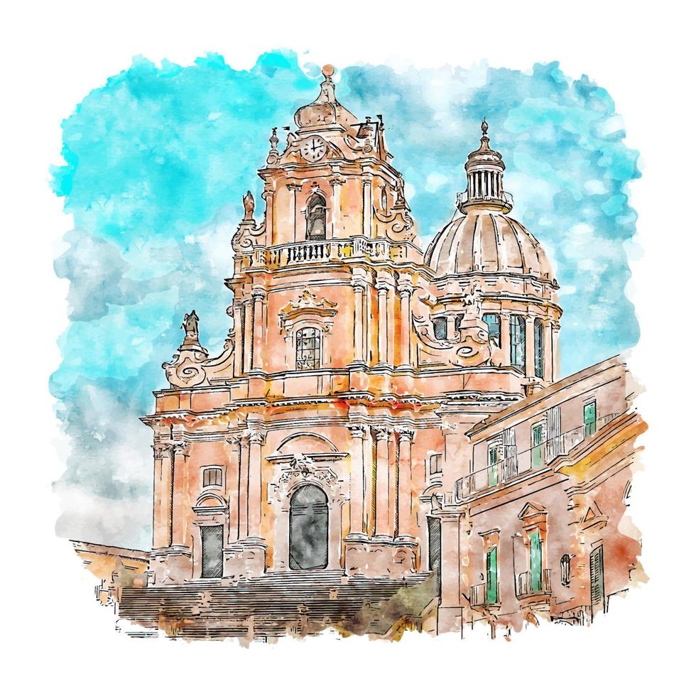 ragusa italien aquarellskizze handgezeichnete illustration vektor