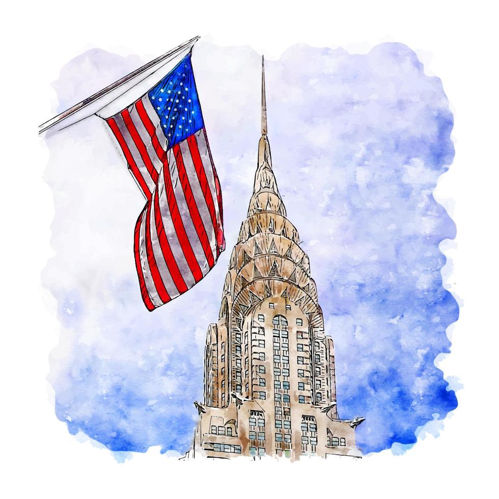 Chrysler Building New York Aquarellskizze handgezeichnete Illustration vektor