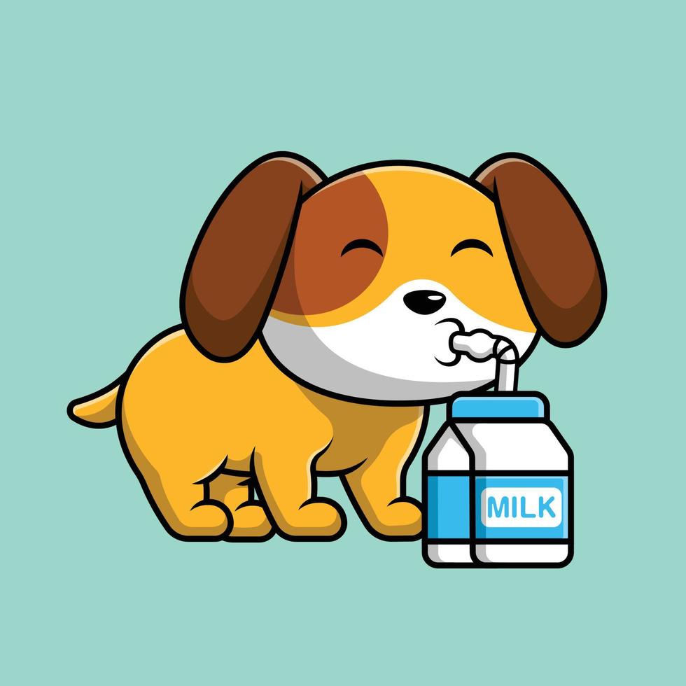 niedlicher hund trinkt milch cartoon vektor symbol illustration. tierisches flaches karikaturkonzept