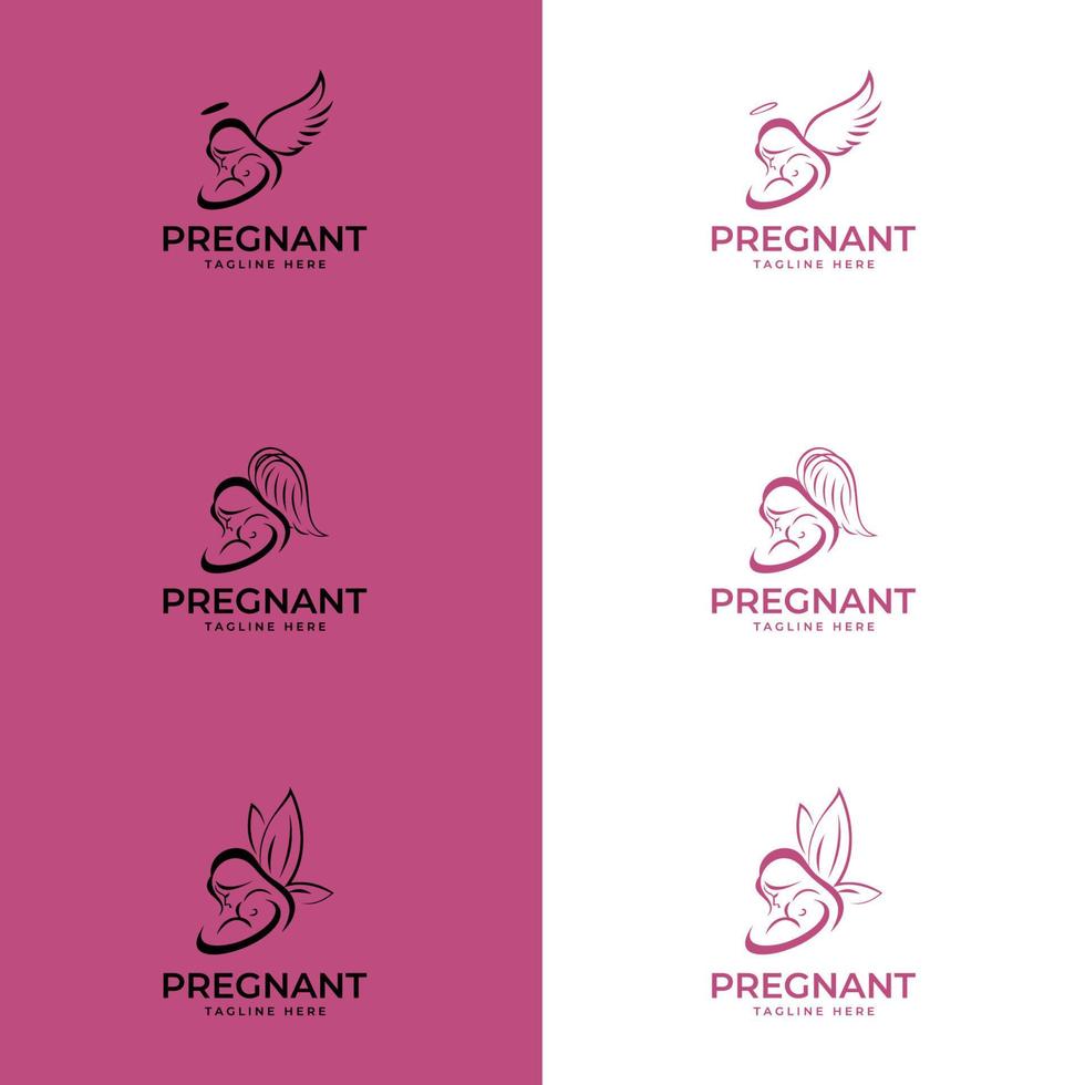 familj och baby vård logotyper och symbol samling. lycklig gravid kvinna vektor