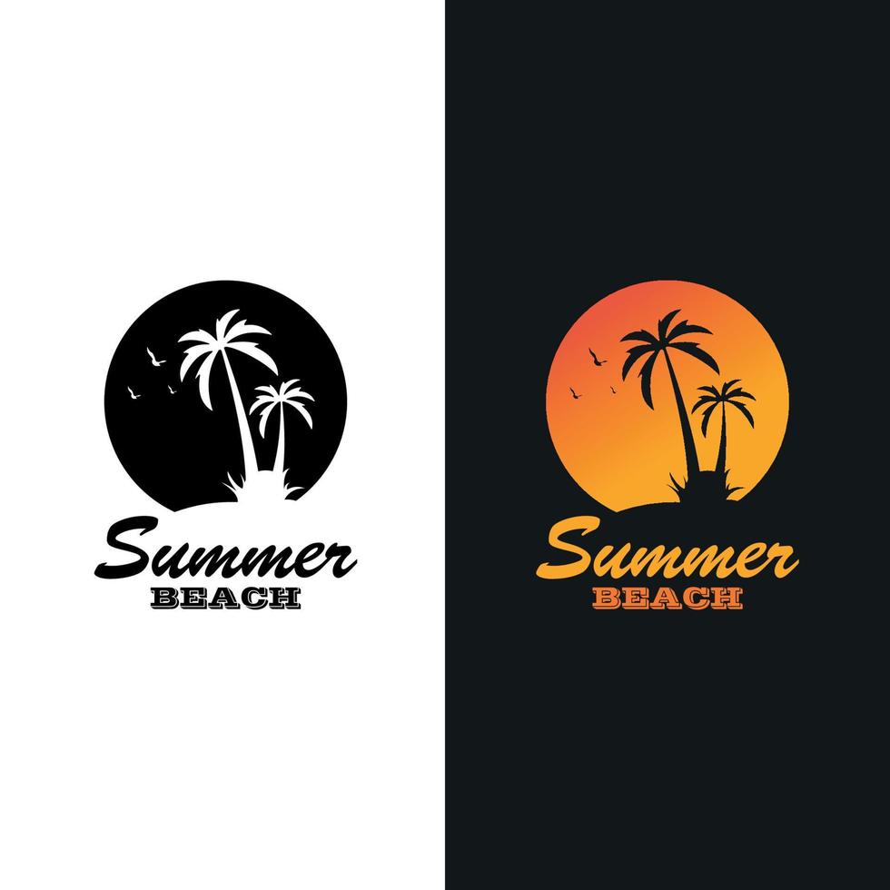 Sommer-Logo. Sonnenuntergang und Palme. sonnenuntergang sonne. die sonne und das meer, die zeichen der natur. Palme oder Sonnenaufgang vektor