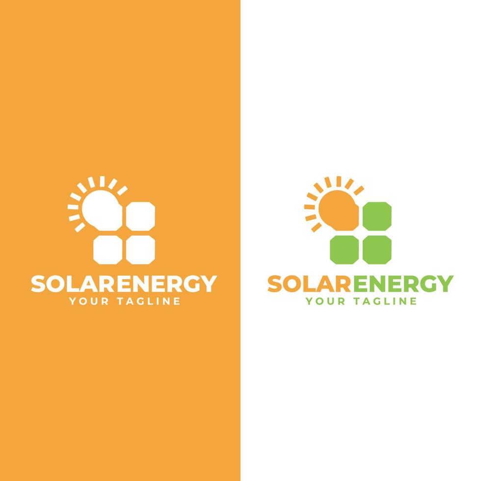 Sonne Solarenergie-Logo-Design-Vorlage. Solarpanel und Sonnenzeichen. alternatives natürliches Power-Business-Emblem. vektor