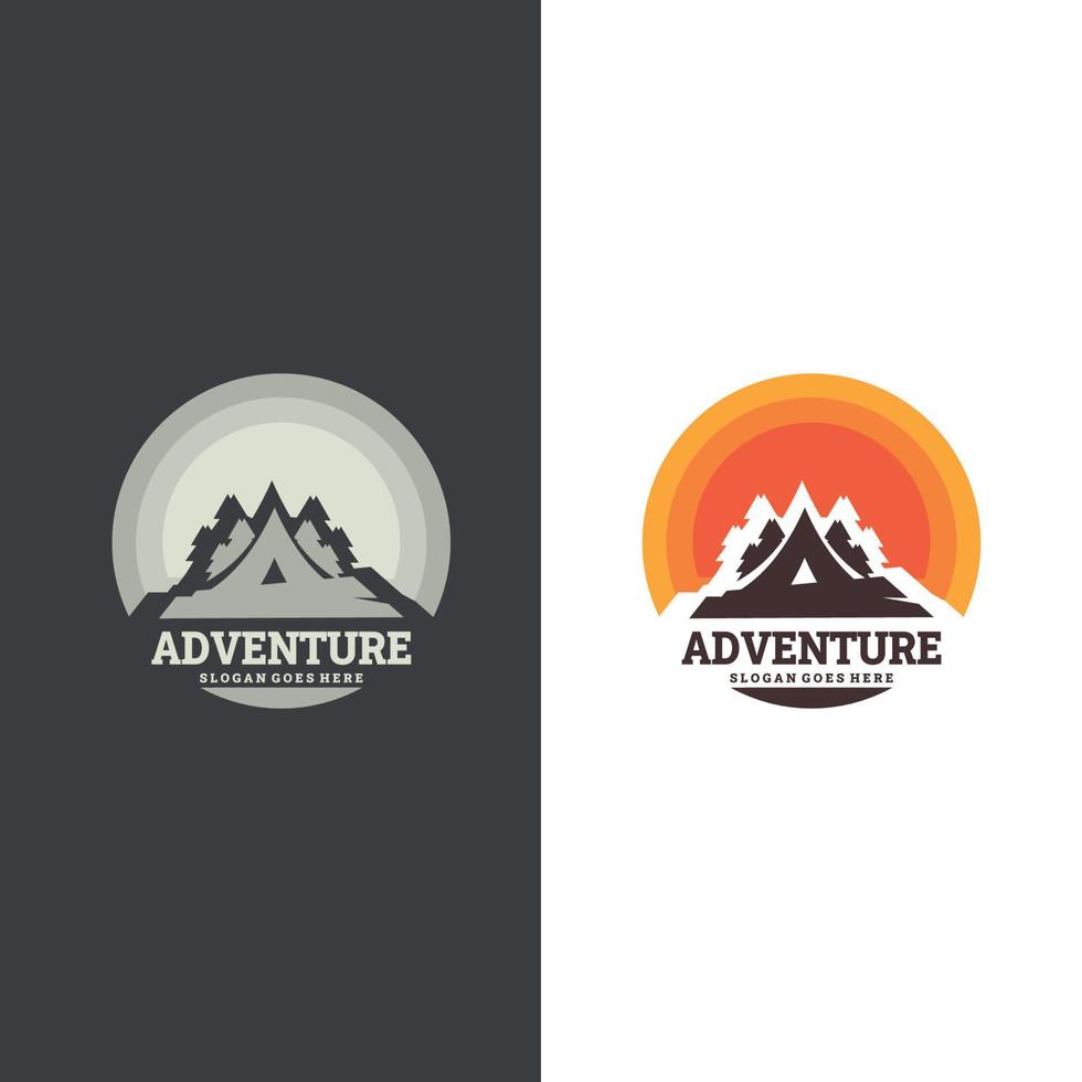 Logo für Camping-Bergabenteuer, Bergcamping-Geschenk, Camping- und Outdoor-Abenteuer-Embleme vektor