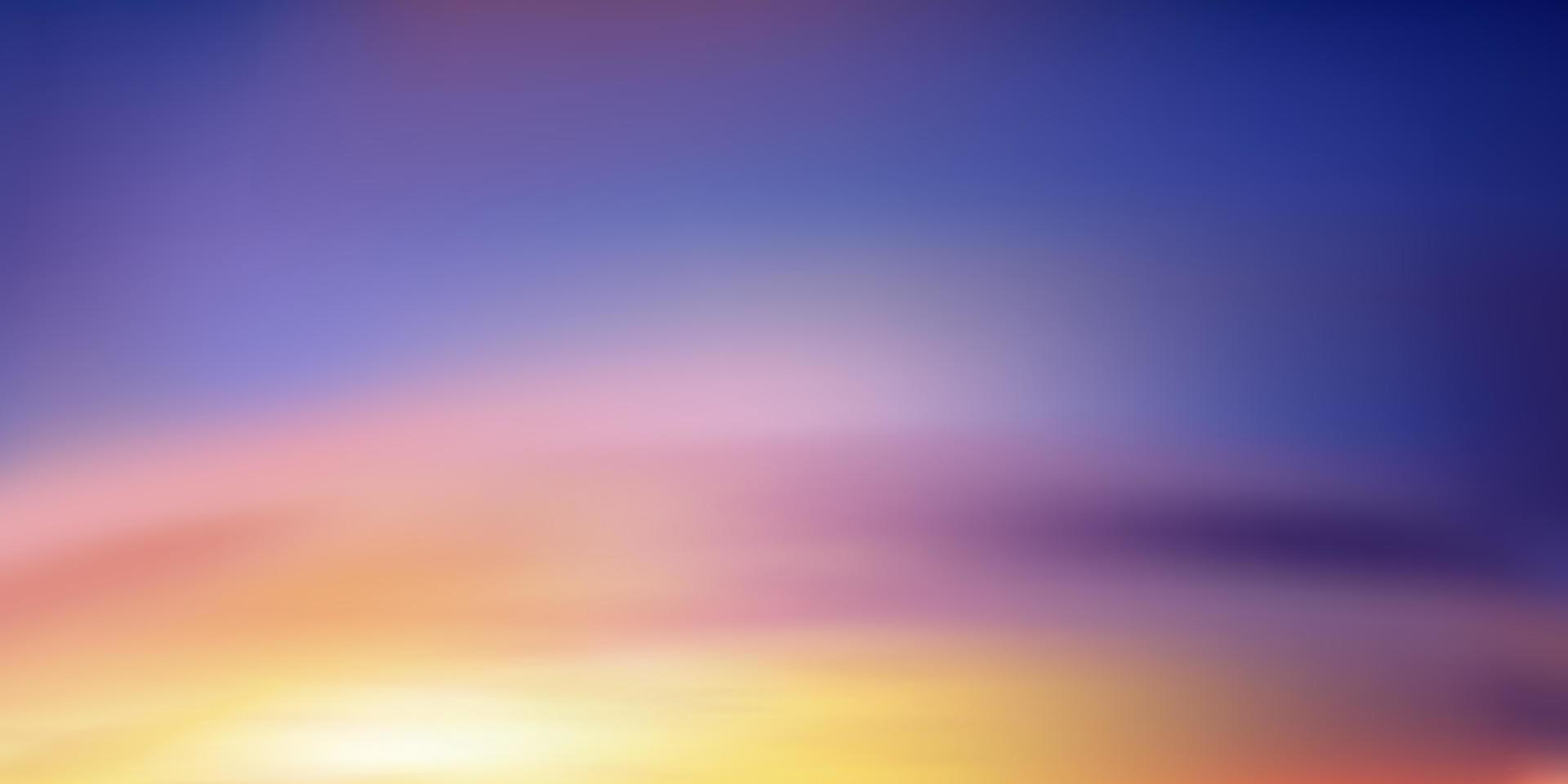 Sonnenaufgang am Morgen mit orangefarbenem, gelbem, rosafarbenem, violettem Himmel, dramatische Dämmerungslandschaft mit Sonnenuntergang am Abend, vektorromantisches Himmelsbanner mit Sonnenuntergang oder Sonnenlicht für vier Jahreszeiten Hintergrund vektor