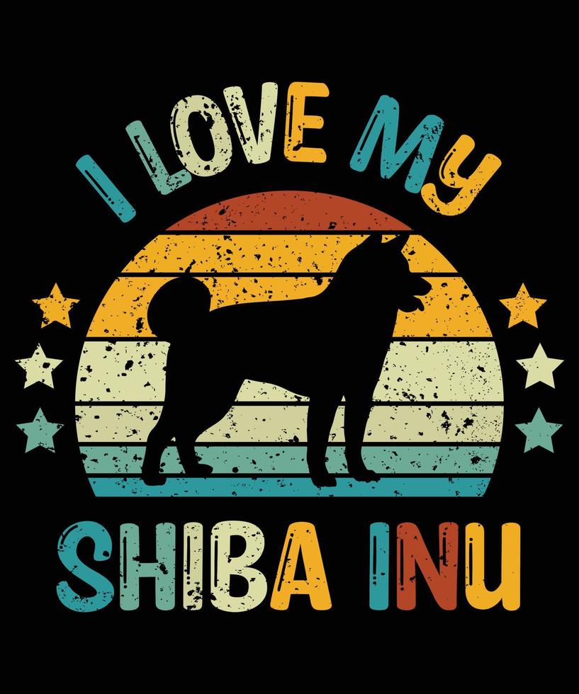 rolig shiba inu vintage retro solnedgång silhuett gåvor hund älskare hundägare viktig t-shirt vektor