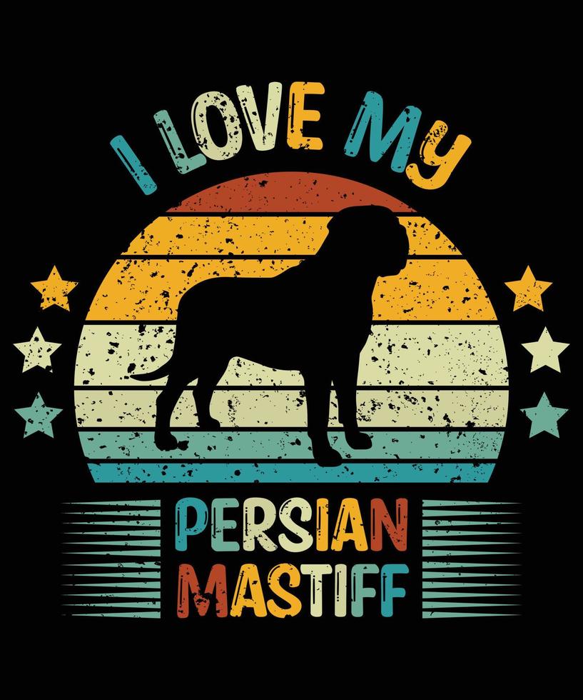 rolig persisk mastiff vintage retro solnedgång silhuett gåvor hund älskare hundägare viktig t-shirt vektor