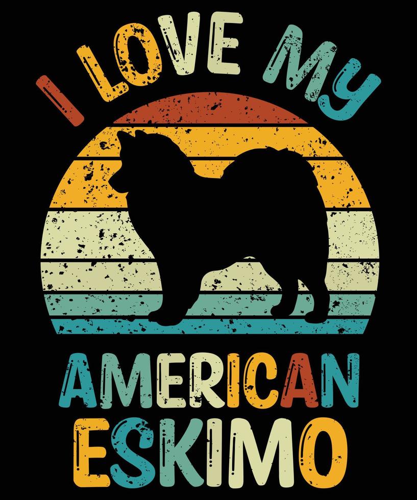 rolig amerikansk eskimå vintage retro solnedgång silhuett gåvor hund älskare hundägare viktig t-shirt vektor