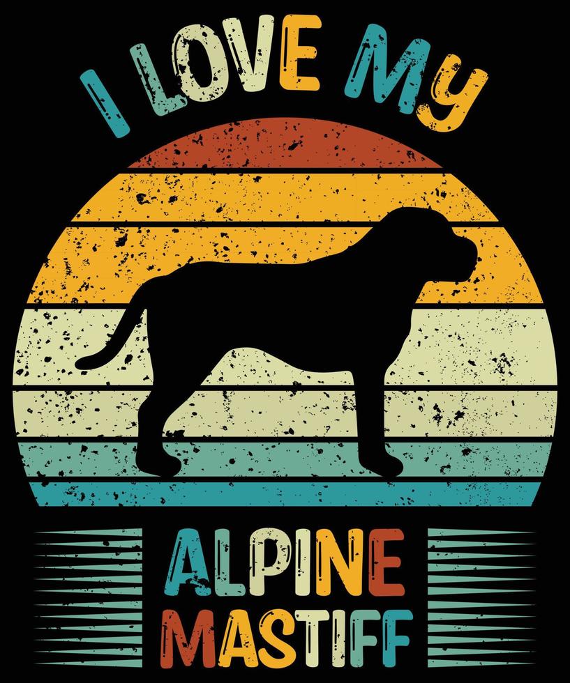 Sonnenuntergang-Silhouettegeschenke des lustigen alpinen Mastiff Vintagen Retro-wesentlichen T - Shirt des Hundeliebhaber-Hundebesitzers vektor
