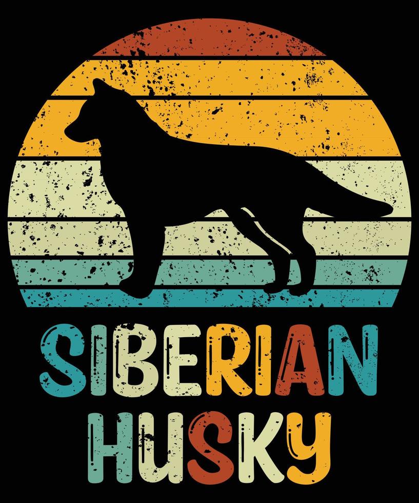 rolig siberian husky vintage retro solnedgång silhuett gåvor hund älskare hundägare väsentlig t-shirt vektor