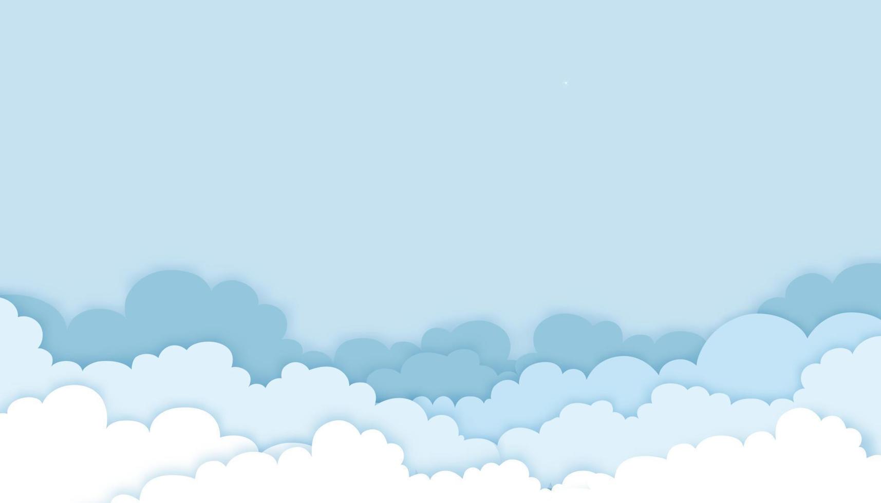 origami moln med blå himmel bakgrund, vektor illustration molnlandskap lager 3d papper skär konst stil med kopia utrymme för text. horisontell banner för vårrea eller sommarsäsong