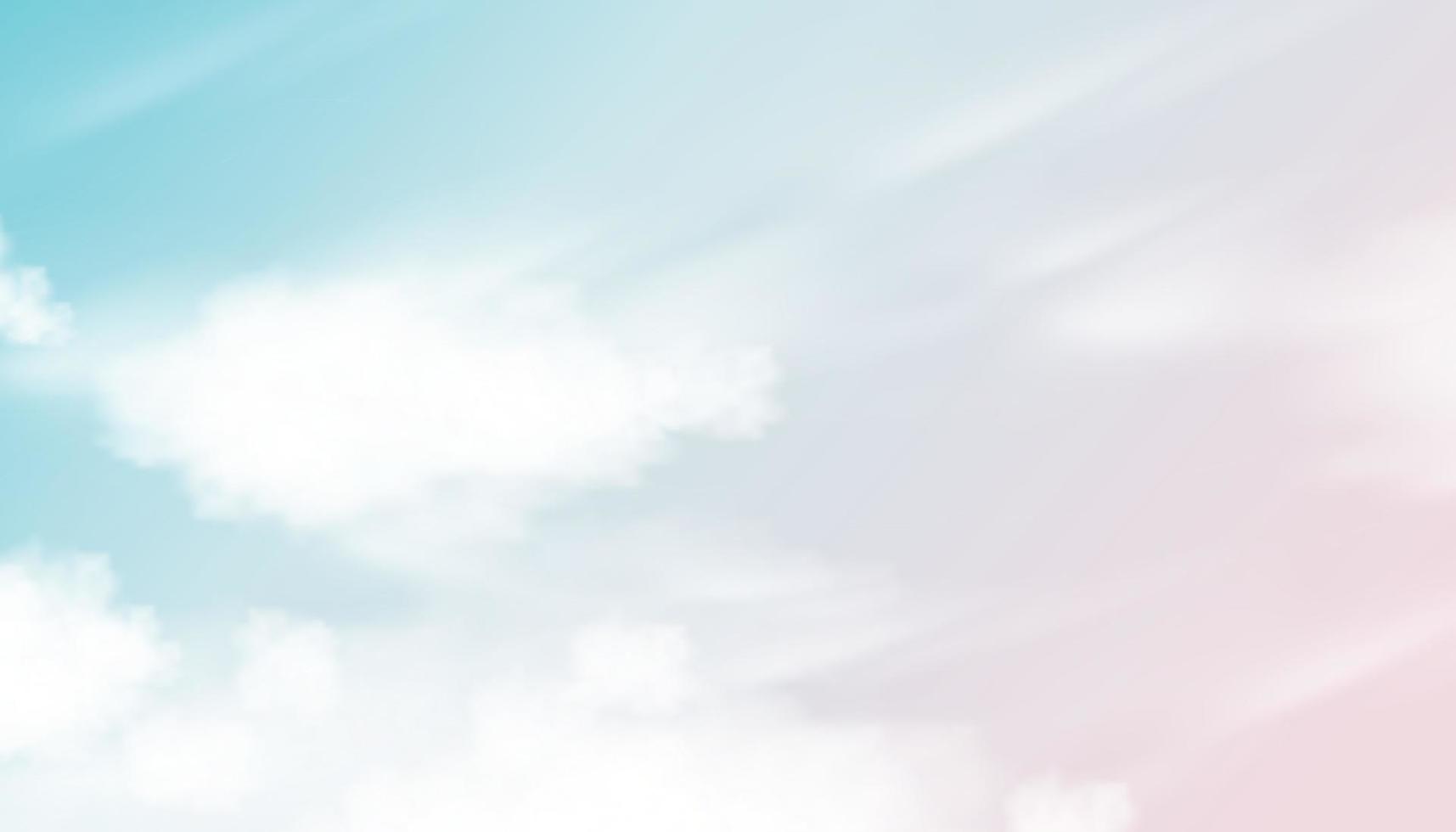 Morgenhimmel mit blauen und rosafarbenen Pastelltönen mit flauschigen Wolken, Vektorschöner Naturrosa-Sonnenuntergang im Frühling oder Sommer, Illustrationsverlauf verschwommener Himmel süßer und romantischer Hintergrund für Banner mit vier Jahreszeiten vektor