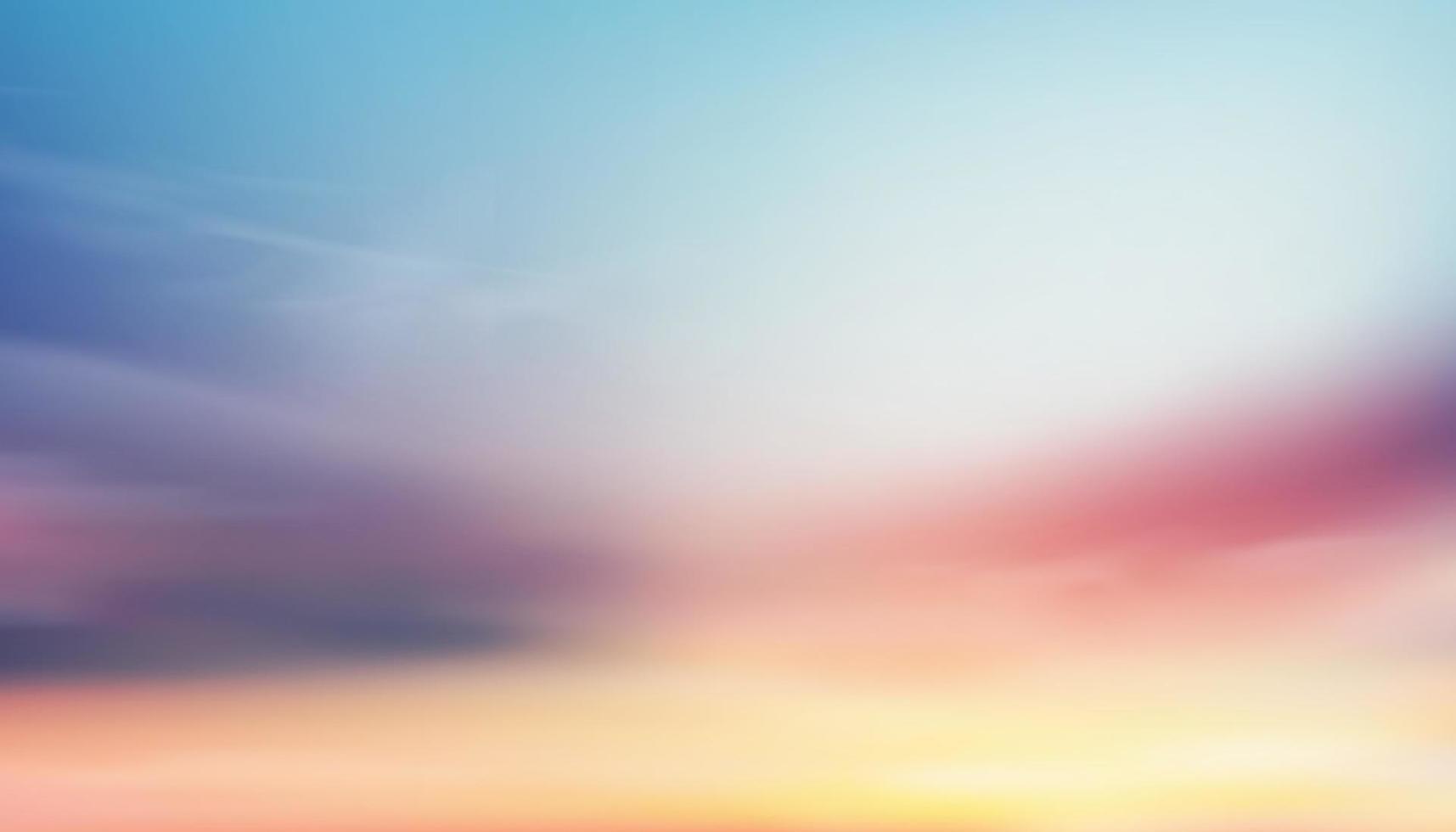 Bunter bewölkter Himmel mit flauschigen Wolken mit Pastelltönen in Blau, Rosa und Orange am Morgen, magischer Sonnenuntergangshimmel der Fantasie im Frühling oder Sommer, süßer Hintergrund der Vektorillustration für Banner mit vier Jahreszeiten vektor