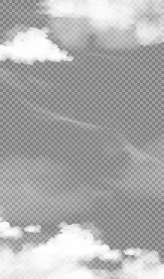 Himmel, Altostratus-Wolken, vertikales Banner der Vektorkarikatur isolierte Zirruswolken auf transparentem Hintergrund für Hintergrundelementdekoration, Webbannerabdeckung, natürliche weiche Wolkenlandschaft aus Rauch oder Donner vektor