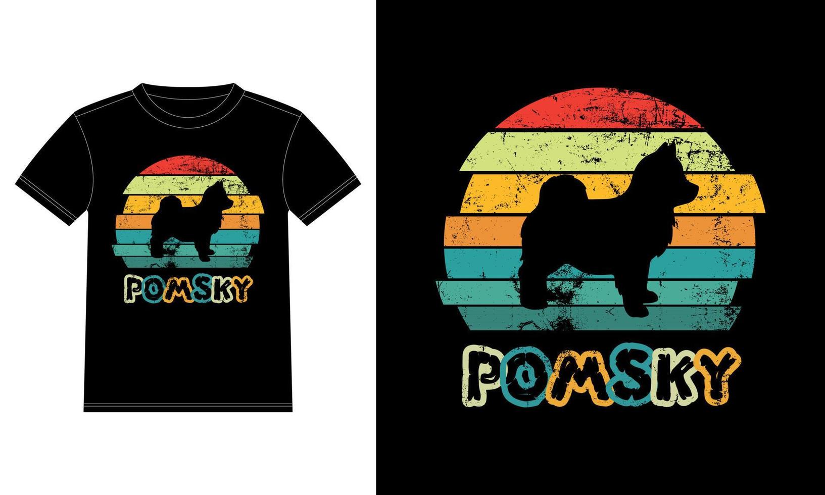 rolig pomsky vintage retro solnedgång silhuett gåvor hund älskare hundägare viktig t-shirt vektor