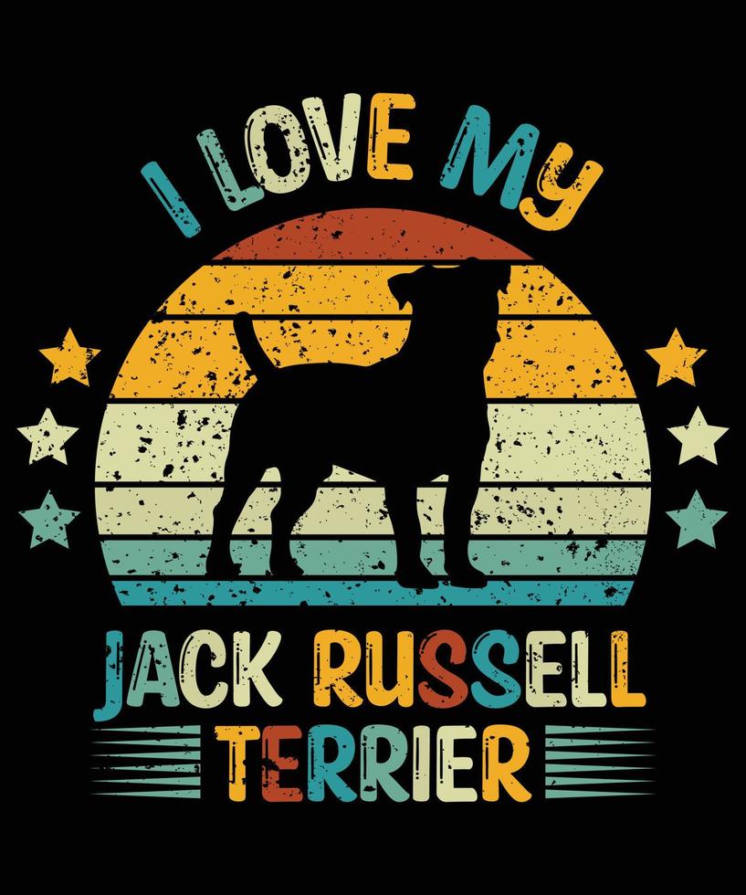 Sonnenuntergang-Silhouettegeschenke des lustigen Jack Russell-Terriers Vintager retro wesentlicher T - Shirt des Hundeliebhaber-Hundebesitzers vektor